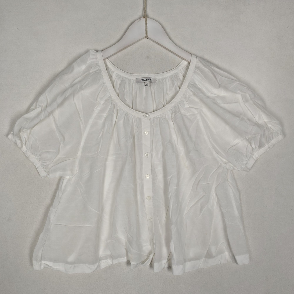 Madewell White Puff Sleeve Button Front Blouse Top XS Cotton Airy Flowy